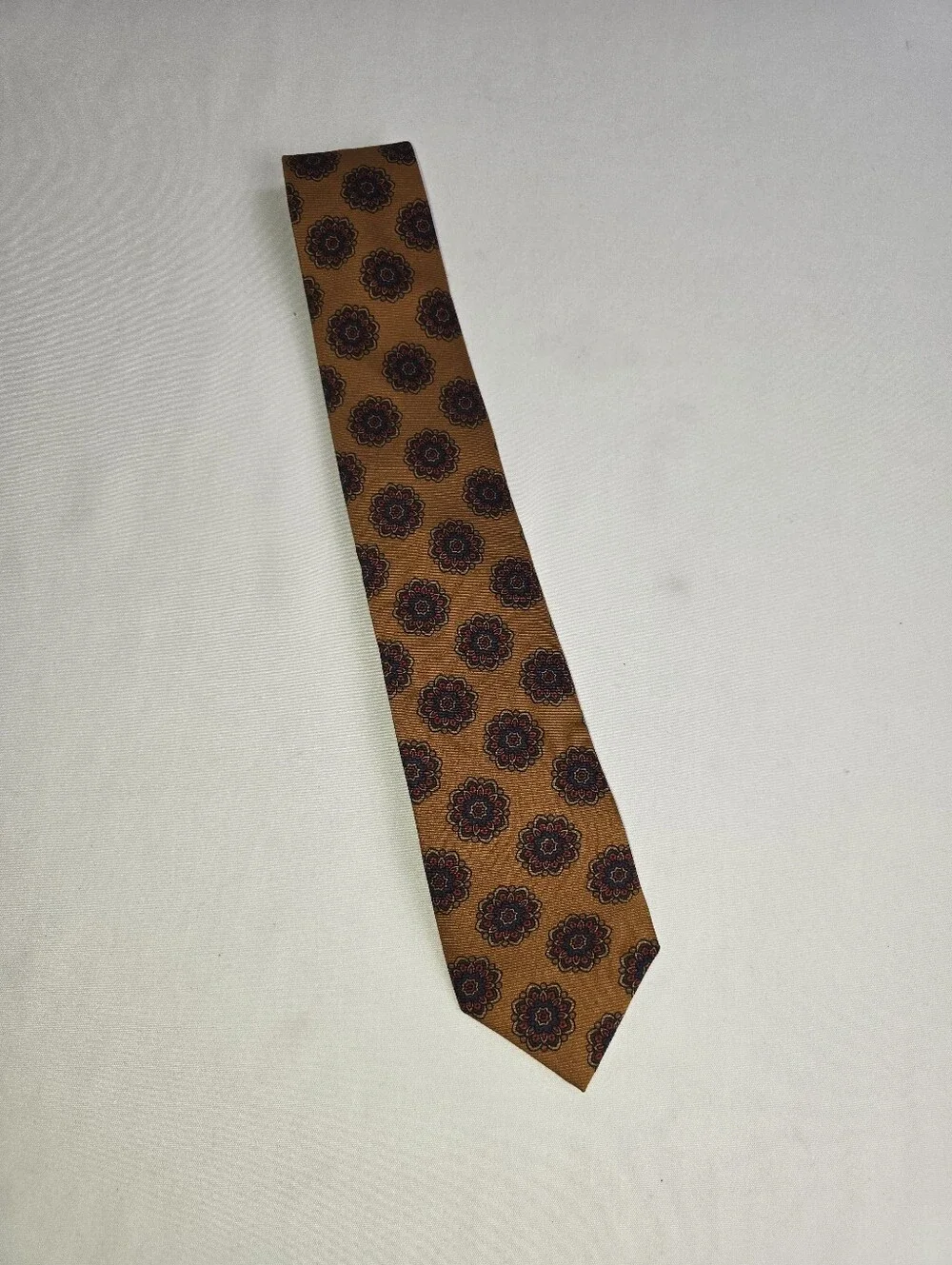R. Hanauer Wool Silk Blend Men's Neck Tie Copper Brown Geometric Flowers